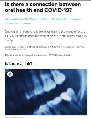Is there a connectiuon between oral health and covid-19? | PDF
