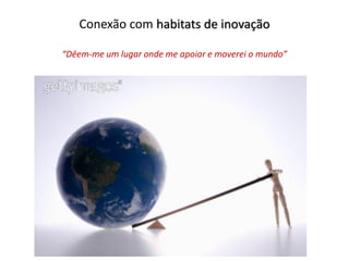 Conexão com habitats de inovação
“Dêem-me um lugar onde me apoiar e moverei o mundo”
 