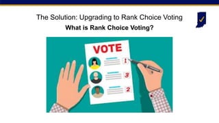 The Solution: Upgrading to Rank Choice Voting
What is Rank Choice Voting?
 
