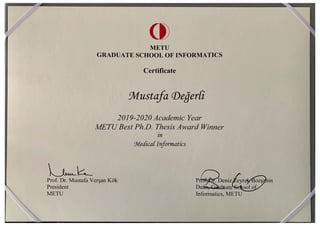 Dr. Mustafa Degerli - METU Best Ph.D. Thesis Award Winner