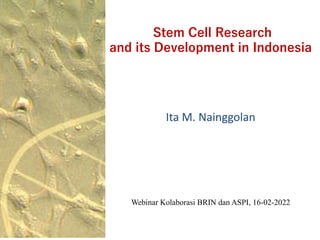 Stem Cell Research
and its Development in Indonesia
Ita M. Nainggolan
Webinar Kolaborasi BRIN dan ASPI, 16-02-2022
 
