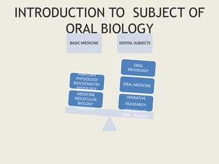 INTRODUCTION TO SUBJECT OF
ORAL BIOLOGY
BASIC MEDICINE DENTAL SUBJECTS
 