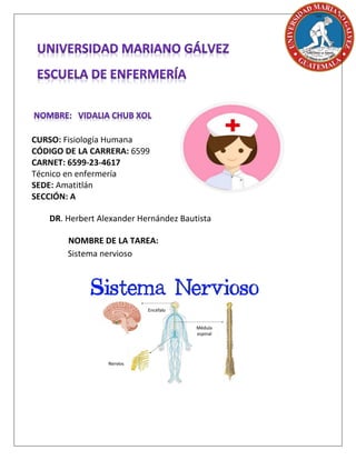 DR. Herbert Alexander Hernández Bautista
NOMBRE DE LA TAREA:
Sistema nervioso
 