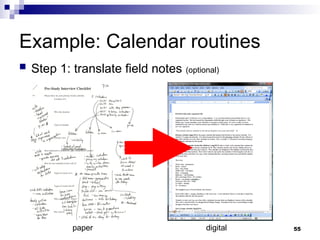 Example: Calendar routines
 Step 1: translate field notes (optional)
paper digital 55
 