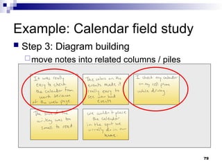 Example: Calendar field study
 Step 3: Diagram building
move notes into related columns / piles
79
 