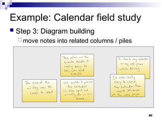 Example: Calendar field study
 Step 3: Diagram building
move notes into related columns / piles
80
 