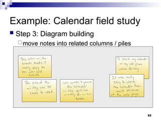 Example: Calendar field study
 Step 3: Diagram building
move notes into related columns / piles
82
 