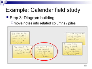 Example: Calendar field study
 Step 3: Diagram building
move notes into related columns / piles
83
 