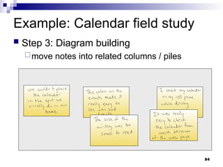 Example: Calendar field study
 Step 3: Diagram building
move notes into related columns / piles
84
 