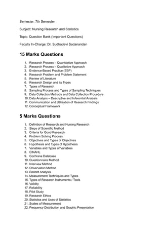 Important Que Nsg Research & Statistics | PDF