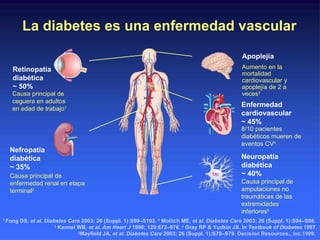 La diabetes es una enfermedad vascular Retinopatía diabética ~ 50% Causa principal de ceguera en adultos en edad de trabaj...