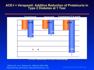 ACE-I + Verapamil: Additive Reduction of Proteinuria in Type 2 Diabetes at 1 Year Trandolapril  (5.5 mg/d) Verapamil  (315...