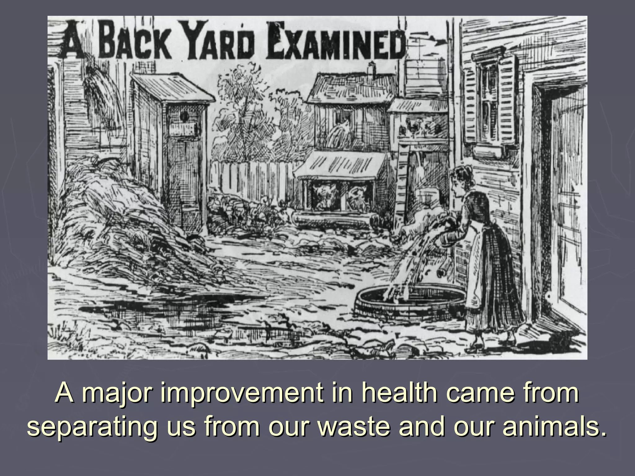 A major improvement in health came fromA major improvement in health came from
separating us from our waste and our animals.separating us from our waste and our animals.
 