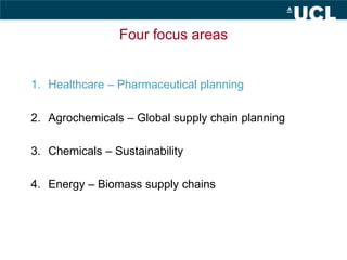 1. Healthcare – Pharmaceutical planning
2. Agrochemicals – Global supply chain planning
3. Chemicals – Sustainability
4. E...