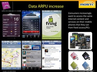 Consumers increasingly
want to access the same
Internet content and
services on their mobile
phones that they can
from fixed access/PCs
 