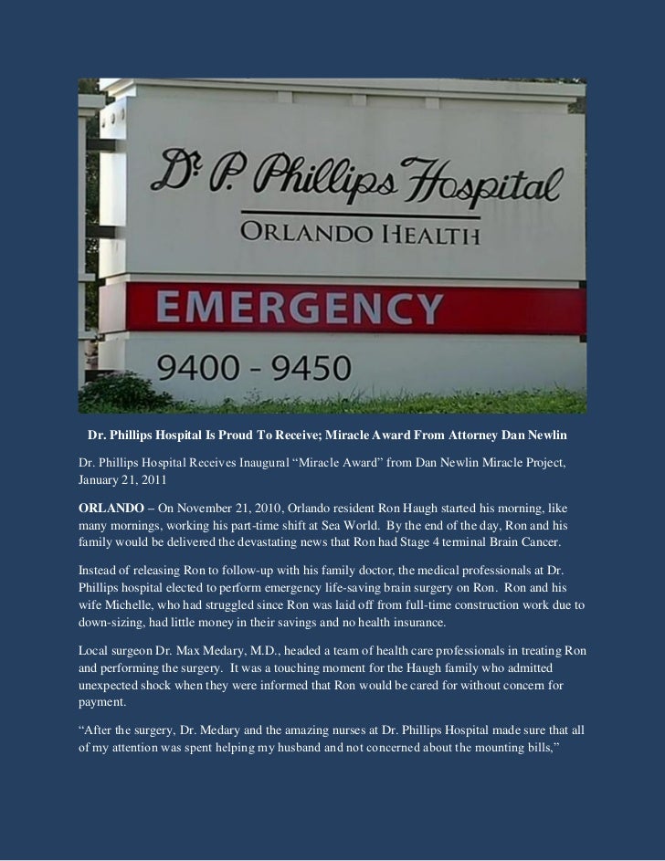 Dr Phillips Hospital Is Proud To Receive Miracle Award From Attorne Dr phillips hospital is proud to receive miracle award from attorne