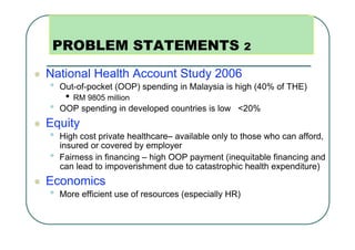 PROBLEM STATEMENTS                                  2

    National Health Account Study 2006
     •  Out-of-pocket (OOP)...