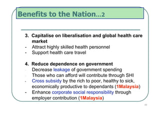 Benefits to the Nation…2

  3. Capitalise on liberalisation and global health care
     market
  - Attract highly skilled ...
