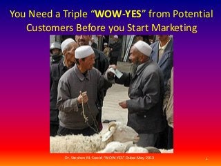 You Need a Triple “WOW-YES” from Potential
Customers Before you Start Marketing
1Dr. Stephen M. Sweid "WOW-YES" Dubai May 2013
 