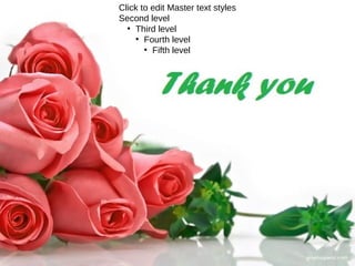 Click to edit Master text styles
Second level
  ●
    Third level
    ●
       Fourth level
       ●
         Fifth level
 