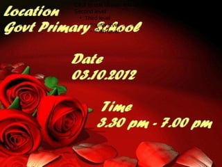 Click to edit Master text styles
Second level
  ●
    Third level
    ●
       Fourth level
       ●
         Fifth level
 