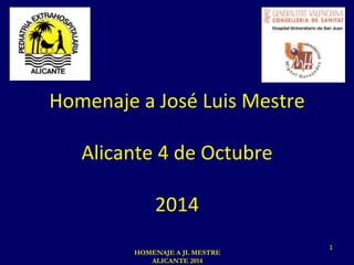 Homenaje a José Luis Mestre
Alicante 4 de Octubre
2014
HOMENAJE A JL MESTRE
ALICANTE 2014
1
 