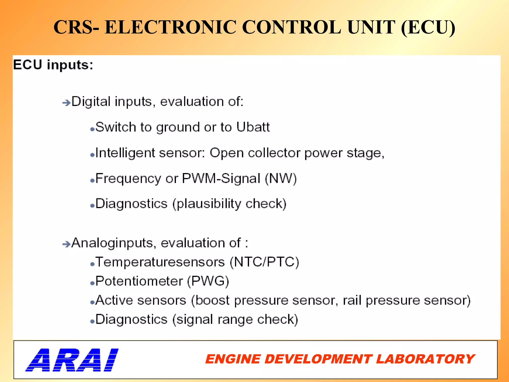 CRS- ELECTRONIC CONTROL UNIT (ECU)




            ENGINE DEVELOPMENT LABORATORY
                                       22
 