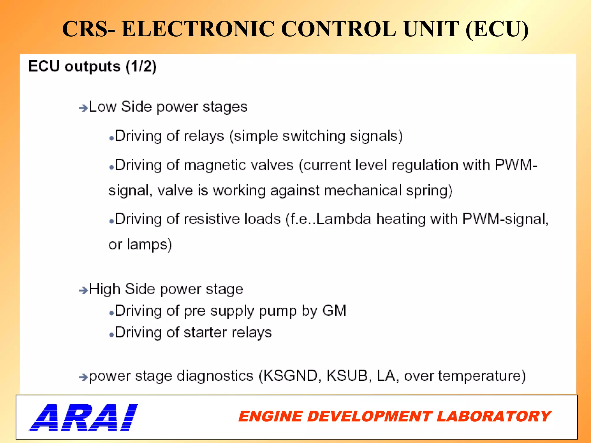 CRS- ELECTRONIC CONTROL UNIT (ECU)




            ENGINE DEVELOPMENT LABORATORY
                                       23
 