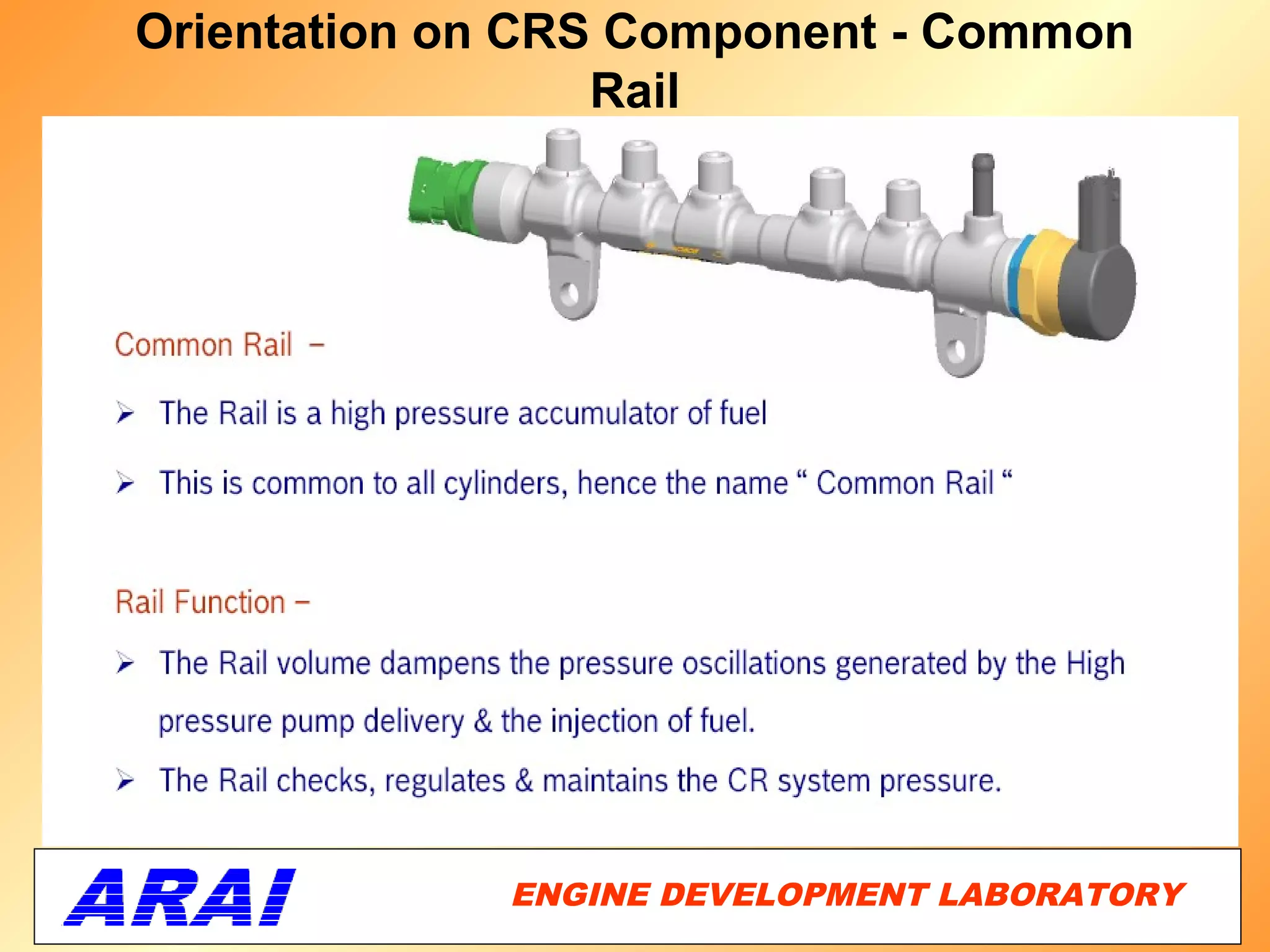 Orientation on CRS Component - Common
                  Rail




             ENGINE DEVELOPMENT LABORATORY
                                        30
 