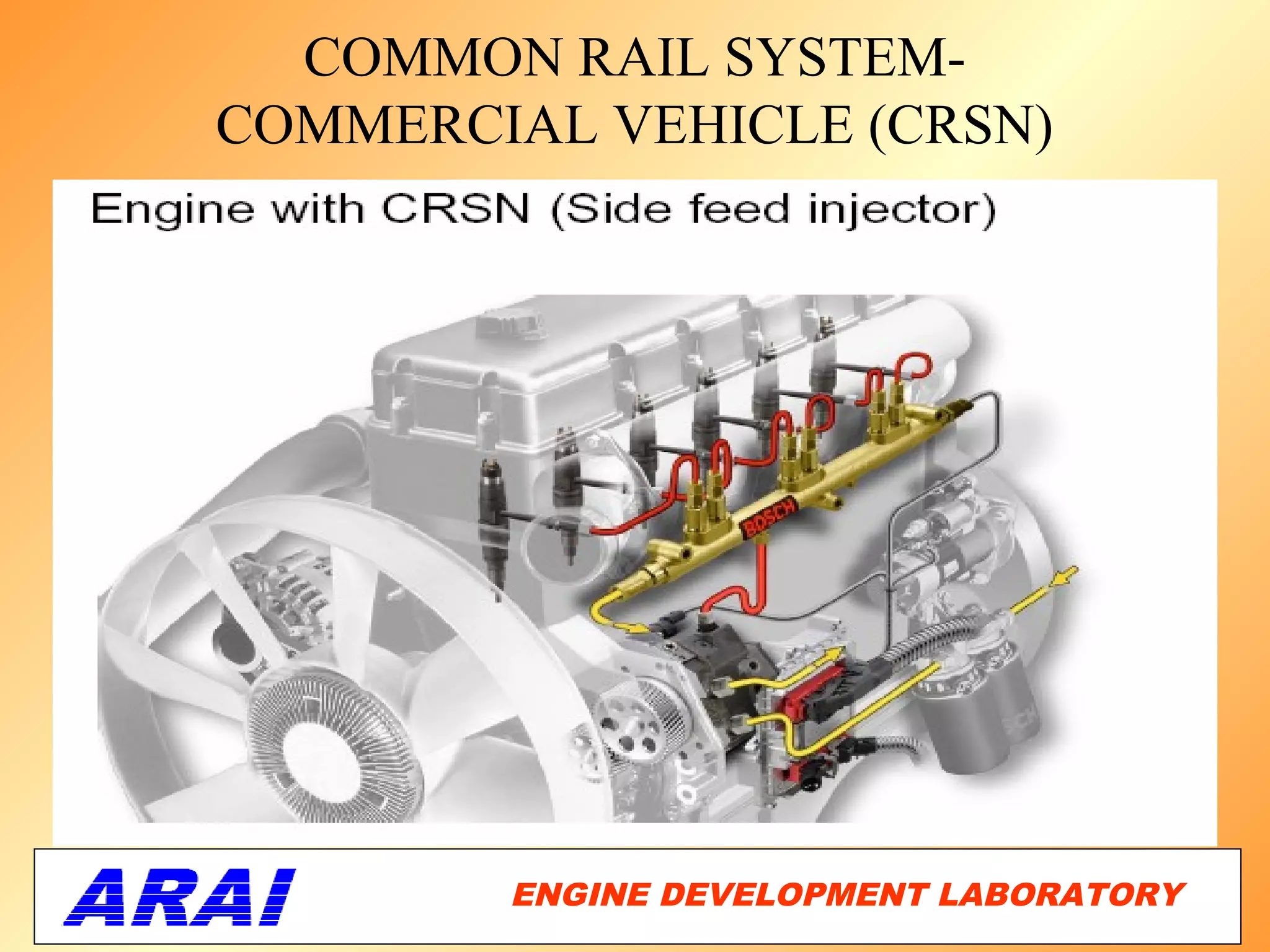 COMMON RAIL SYSTEM-
COMMERCIAL VEHICLE (CRSN)




        ENGINE DEVELOPMENT LABORATORY
                                   39
 