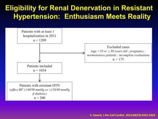 Eligibility for Renal Denervation in Resistant
   Hypertension: Enthusiasm Meets Reality




                          S. Savard, J Am Coll Cardiol. 2012;60(23):2422-2424
 