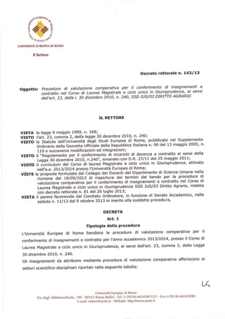 Decreto Rettoriale 143 del 2013