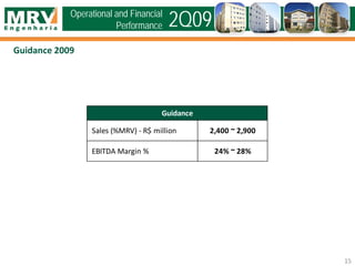 Guidance 2009
15
2Q09Operational and Financial
Performance
Guidance
Sales (%MRV) - R$ million 2,400 ~ 2,900
EBITDA Margin % 24% ~ 28%
 