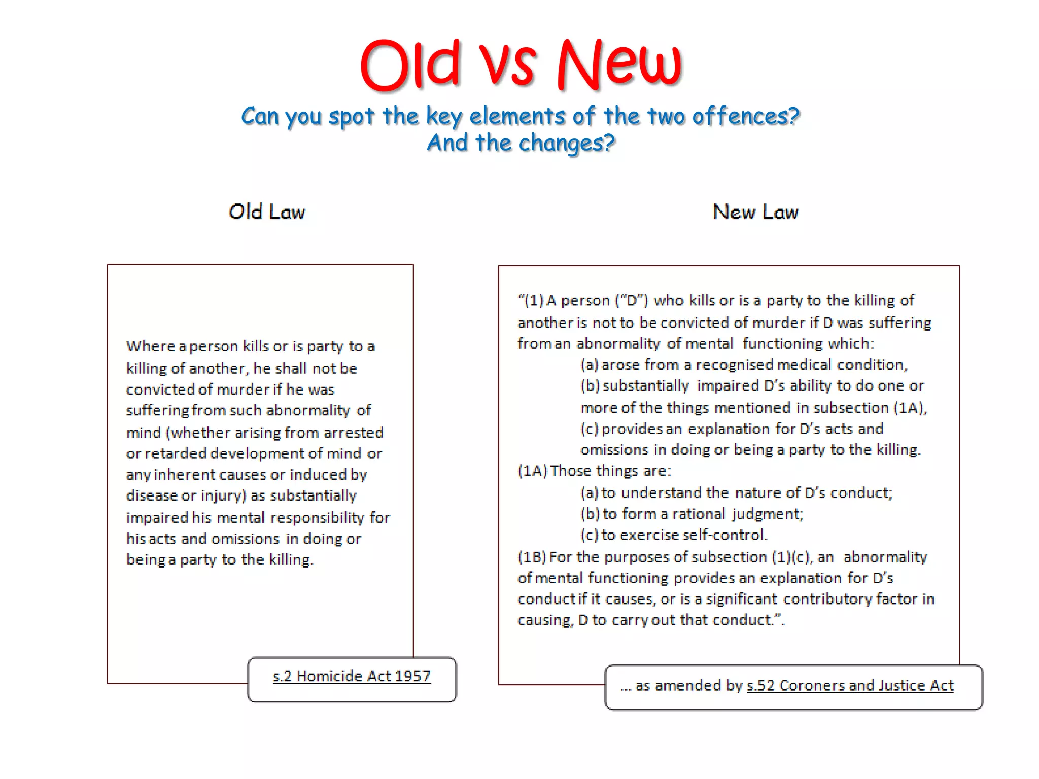 Old vs New
Can you spot the key elements of the two offences?
                 And the changes?
 