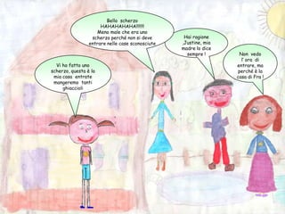 Bello  scherzo  HAHAHAHAHA!!!!!!!Meno male che era uno scherzo perché non si deve entrare nelle case sconosciuteHai ragione ,Justine, mia madre lo dice sempre !Non  vedo l’ ora  di entrare, ma perché è la casa di Fra !Vi ho fatto uno  scherzo, questa è la mia casa  entrate  mangeremo  tanti  ghiaccioli 
