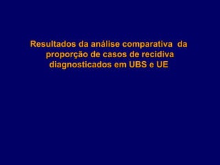 Resultados da análise comparativa da
   proporção de casos de recidiva
    diagnosticados em UBS e UE
 