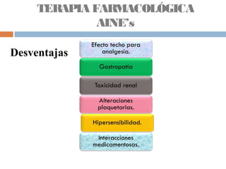 Desventajas
TERAPIA FARMACOLÓGICA
AINE’s
 