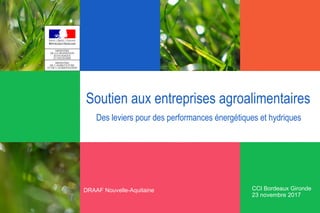 Soutien aux entreprises agroalimentaires
Des leviers pour des performances énergétiques et hydriques
DRAAF Nouvelle-Aquita...