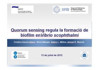 El quorum sensing regula la formació
   de biofilm enVibrio scophthalmi



             13 de juliol de 2012
 