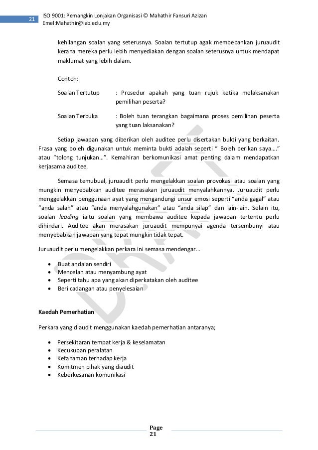 Panduan Juruaudit Dalaman ISO 9001
