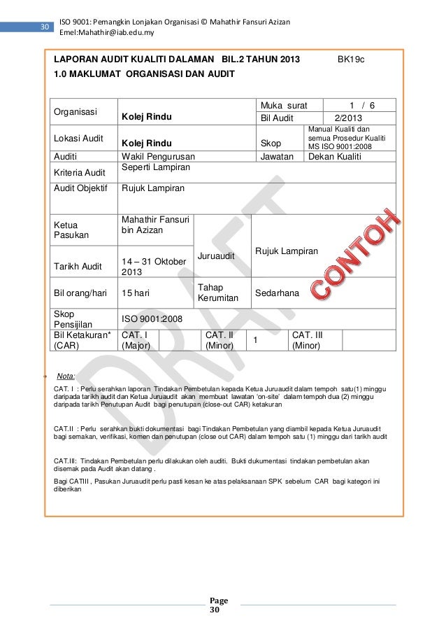 contoh senarai semak audit dalaman iso 9001:2015