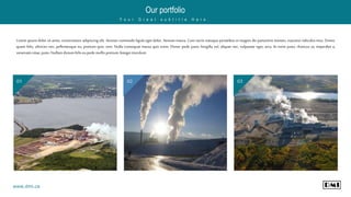 Lorem ipsum dolor sit amet, consectetuer adipiscing elit. Aenean commodo ligula eget dolor. Aenean massa. Cum sociis natoque penatibus et magnis dis parturient montes, nascetur ridiculus mus. Donec
quam felis, ultricies nec, pellentesque eu, pretium quis, sem. Nulla consequat massa quis enim. Donec pede justo, fringilla vel, aliquet nec, vulputate eget, arcu. In enim justo, rhoncus ut, imperdiet a,
venenatisvitae,justo.Nullamdictumfeliseupedemollis pretium.Integertincidunt
01 02 03
Our portfolio
Y o u r G r e a t s u b t i t l e H e r e .
www.dmi.ca
 