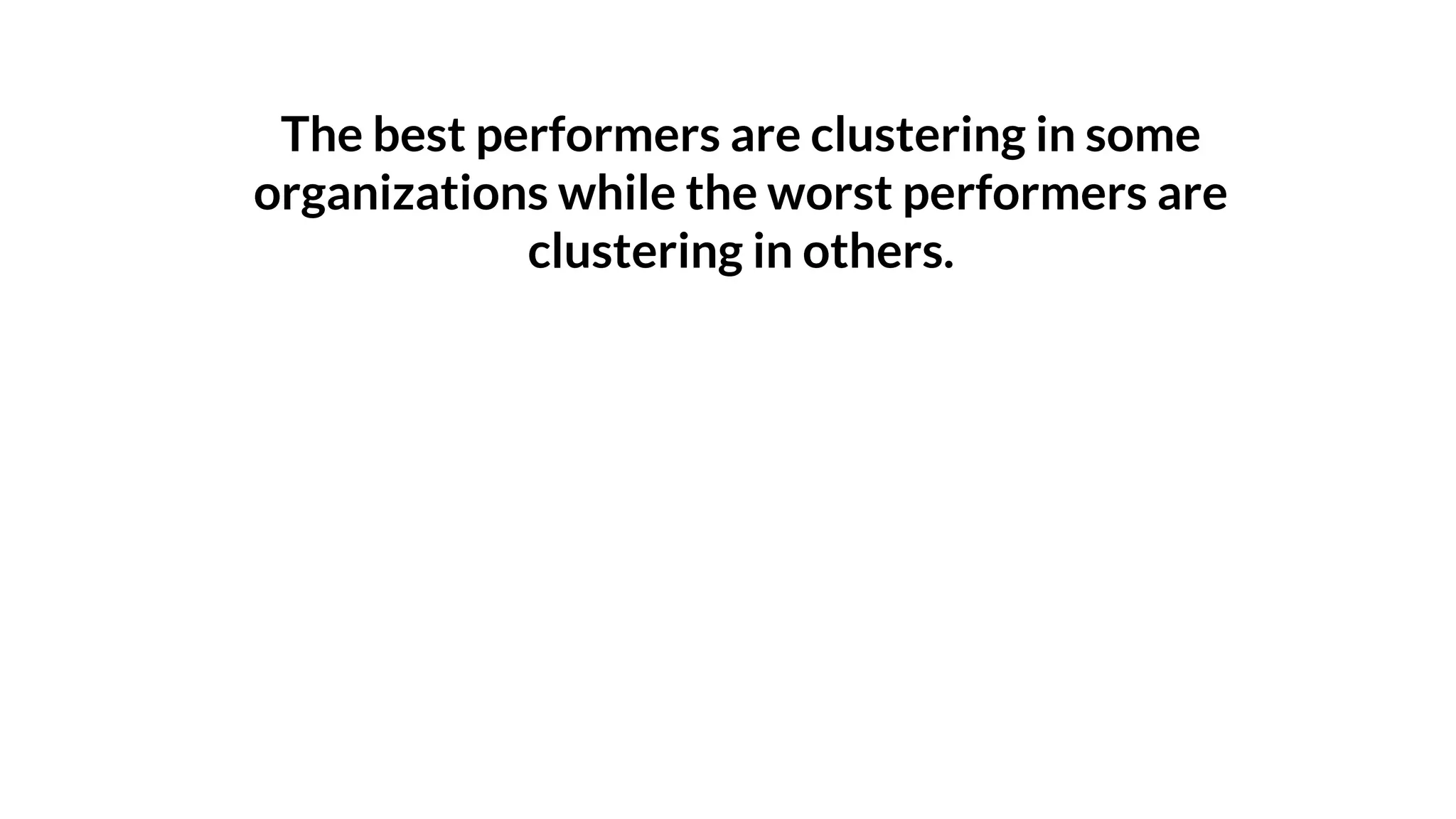The best performers are clustering in some
organizations while the worst performers are
clustering in others.
 