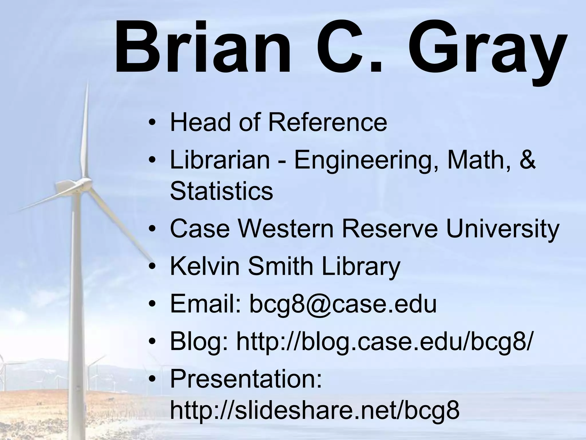 Other ProjectsPartnered on a grant for a GLEI internshipPartner in writing a NSF grantTeaching faculty to use collaboration tools such as Google Apps, Google Sites, Adobe Connect, and other toolsConsult on the GLEI website, including using web 2.0 tools and library resourcesLeveraging OhioLINK and other consortiumHosting speakers and helping with campus and K-12 outreach