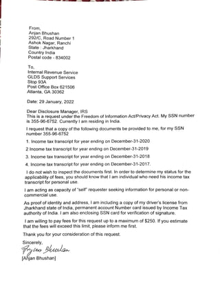 Internal Revenue Service request under FOIA