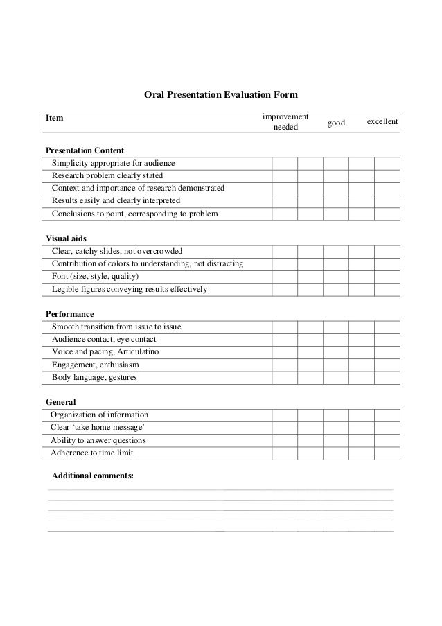 Presentation evaluation form