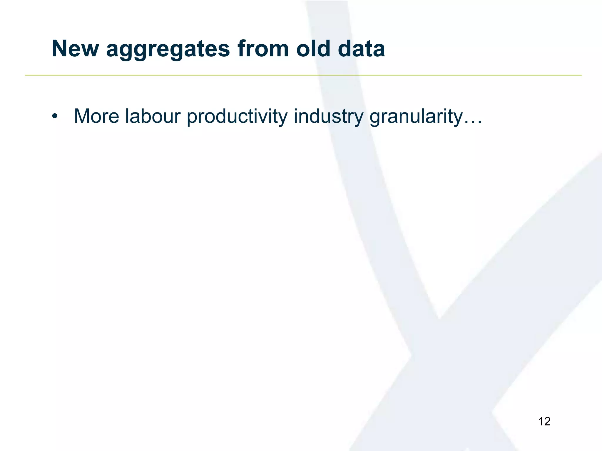 New aggregates from old data
• More labour productivity industry granularity…
12
 