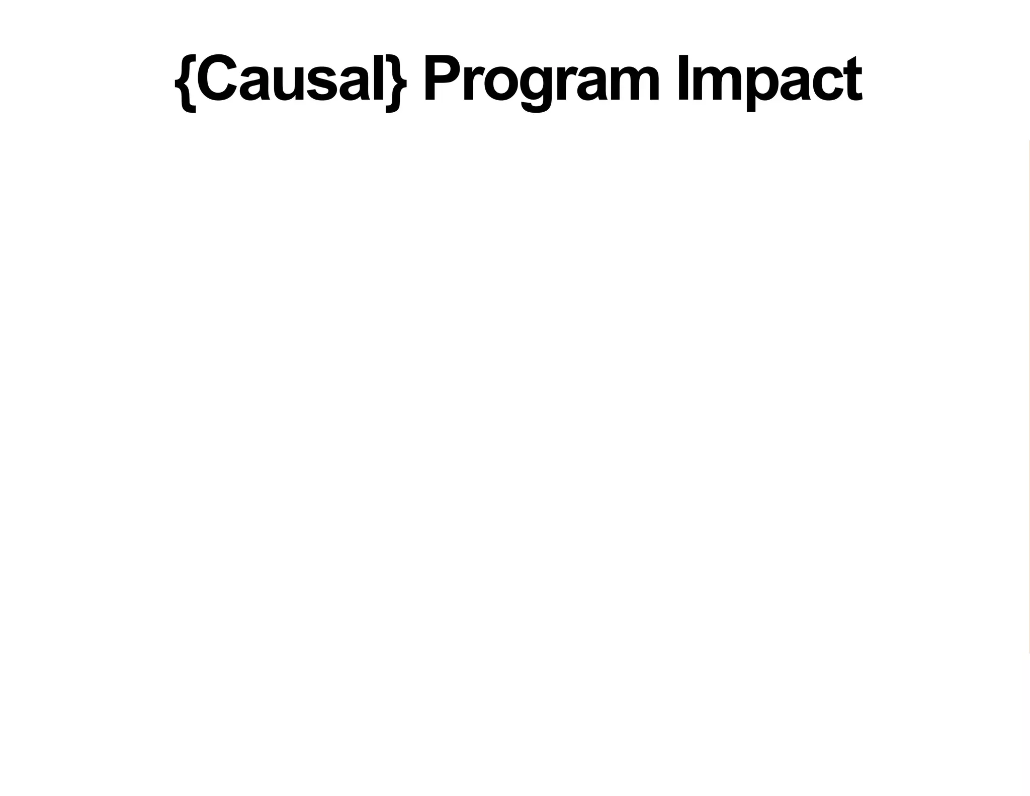 What happens
if the individual
participates
{Causal} Program Impact
𝑌𝑖
1
− 𝑌𝑖
0
= Program Impact
What happens
if the individual
does not
participate
 