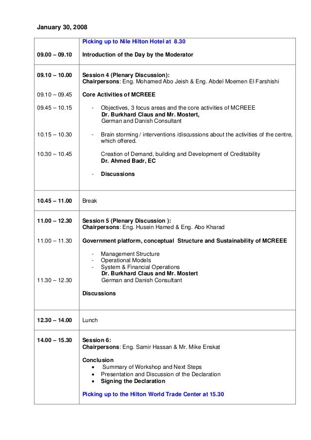 agenda for the day