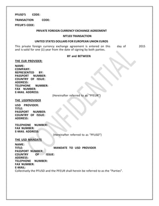 DRAFT CONTRACT USD VS EURO UNCONDITIONAL MT103 | PDF